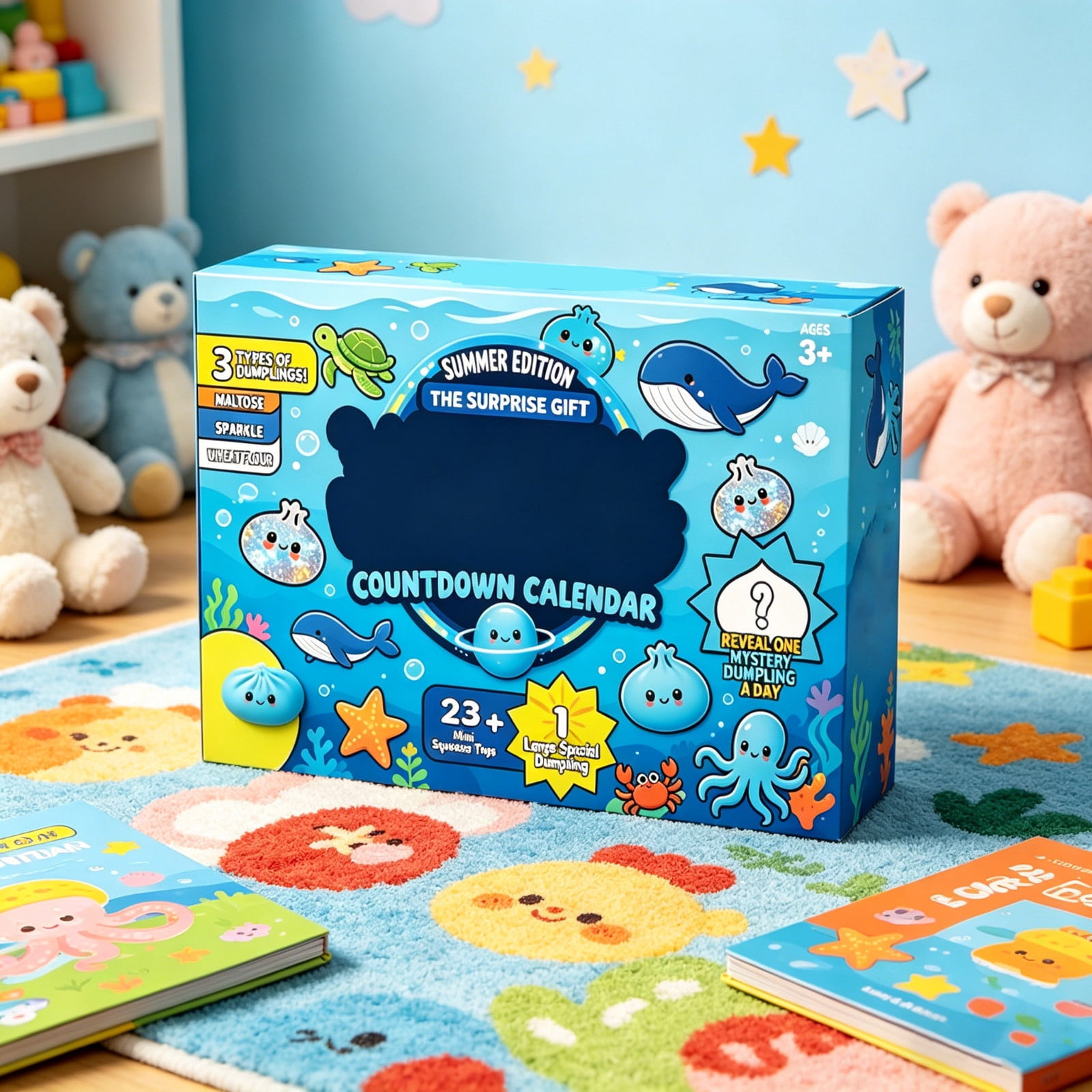 ZEGNUJ 24 Day Summer Squishy Dumpling Countdown Calendar With 3 Types Soft Sensory Toys For Stress Relief And Play Includes Net And Glitter Dumplings