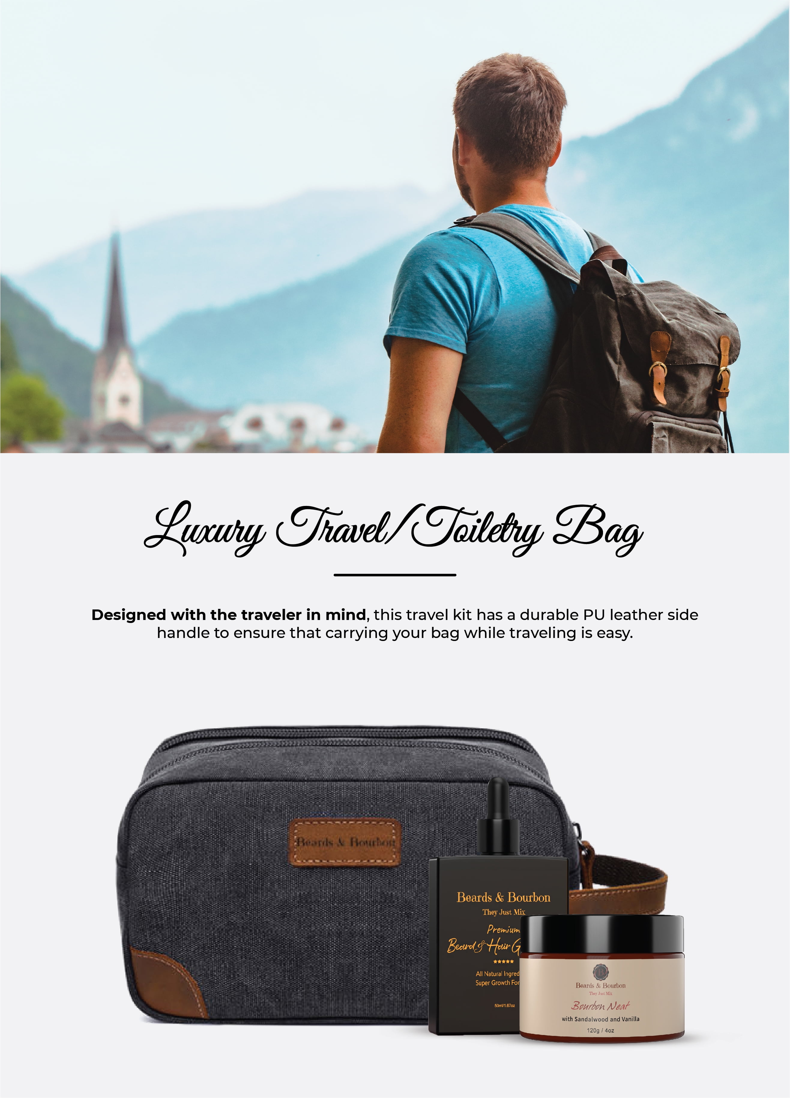 Water-Resistant Grey Toiletry Bag for Men - Large Travel Dopp Kit Organizer  – TweezerCo