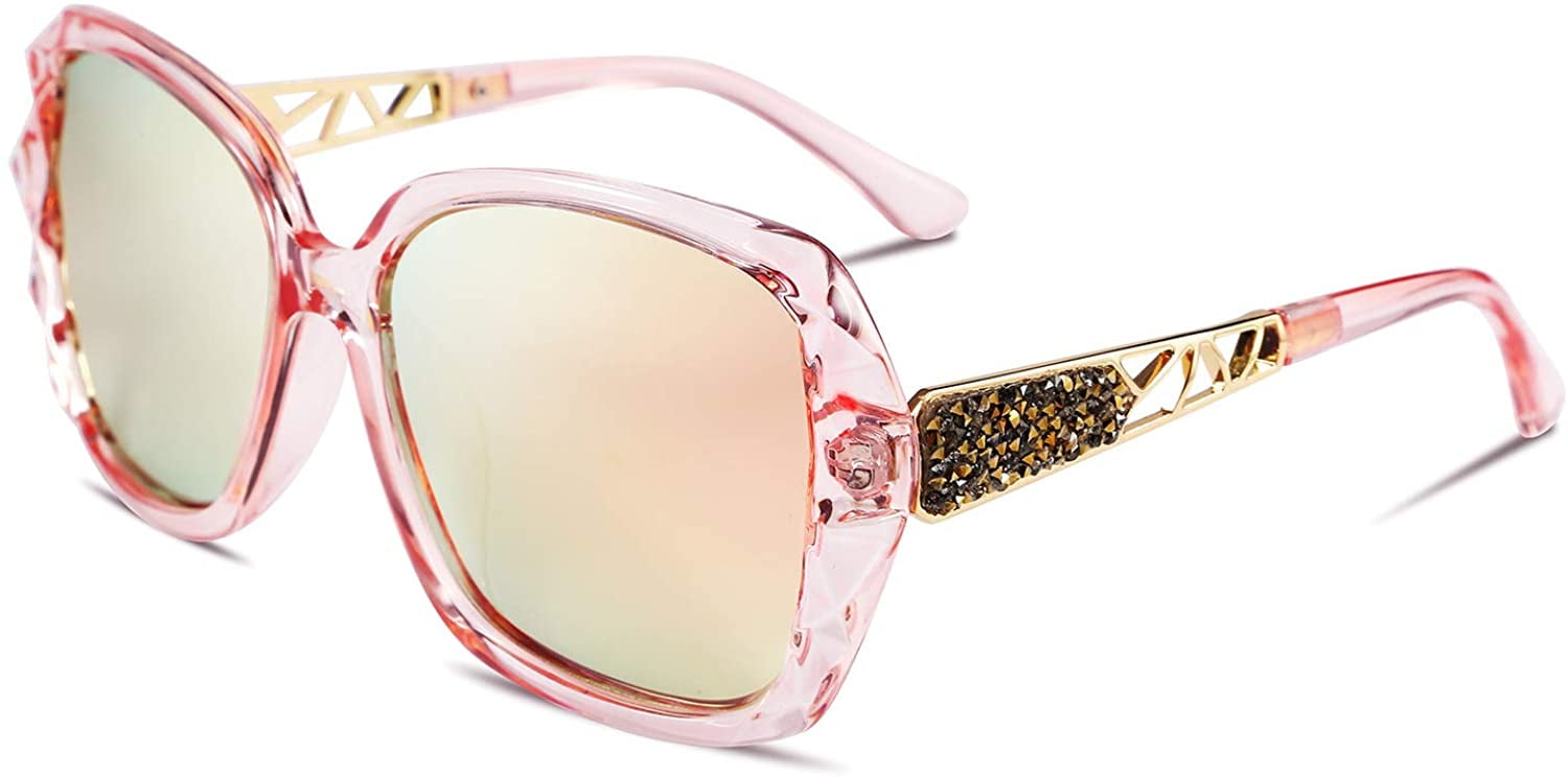 Pink Frame Shaded Black Lens DG131 Gorgeous Square Ladies Women Sunglasses 