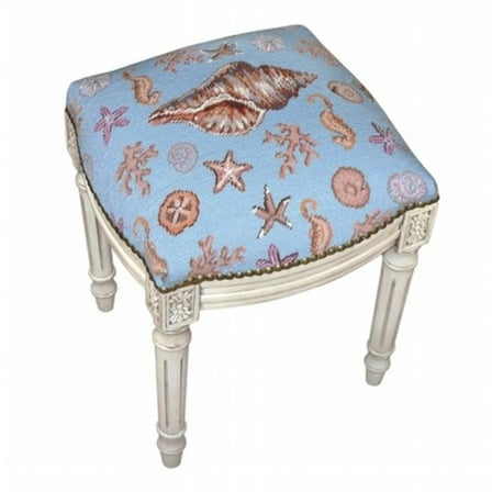 Seashell Needlepoint Stool 15in. W x 16in. L x 19in. H