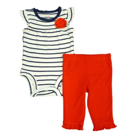 

Carters Infant Girls Blue & White Striped Bodysuit & Leggings Outfit 2 PC Set NB