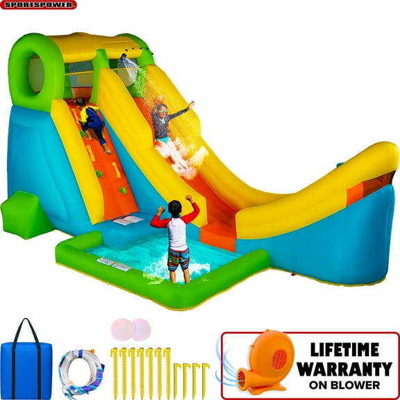 Sportspower™ Half Pipe 17' Inflatable Water Slide with Basketball Hoop, Heavy Duty, Backyard Summer Fun, Ages 3-12, Lifetime Warranty on Included Blower