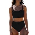 thumbnail image 2 of Xdegoge Swimsuits for Women Scoop Neck Crop Top High Waisted Bikini Sets Smooth Solid Color Flattering Full Coverage Summer Vacation Swimwear, 2 of 7