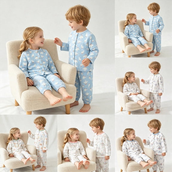 Boys And Girls Soft Pajamas Cotton Toddler Pjs Long Sleeve Kid Sleepwear Sets,6-12 Months 12-24 Months 2t 3t 4t 5t 6t 7t 8t 9t Children(Blue,3-6 Months)