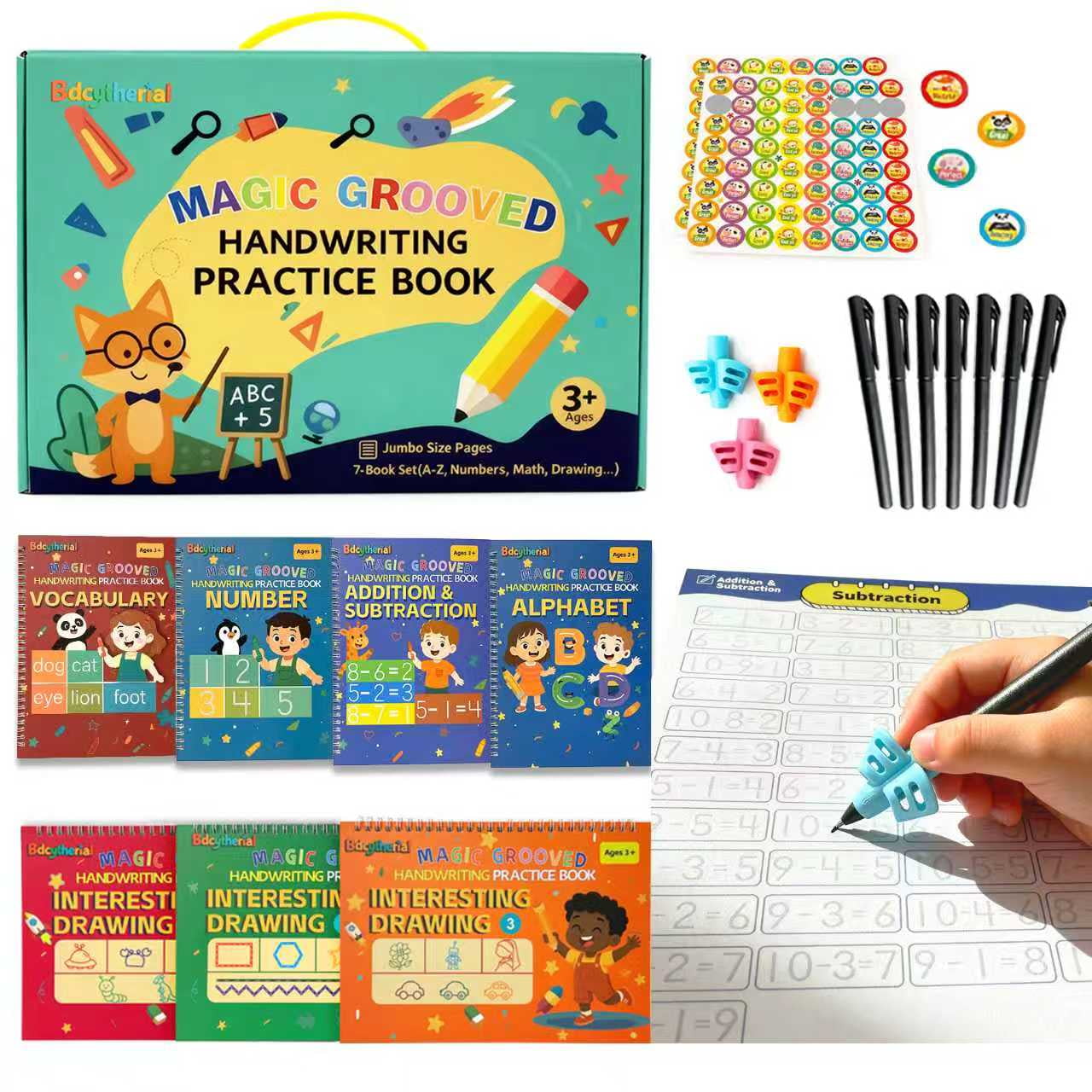 Magic Grooved Writing Practice, Large Grooved Handwriting Books Practice for Kids , Preschool Learning Activities, Tracing Books for Kids Ages 3-8, Preschool Workbook, Reusable Write Number Letter