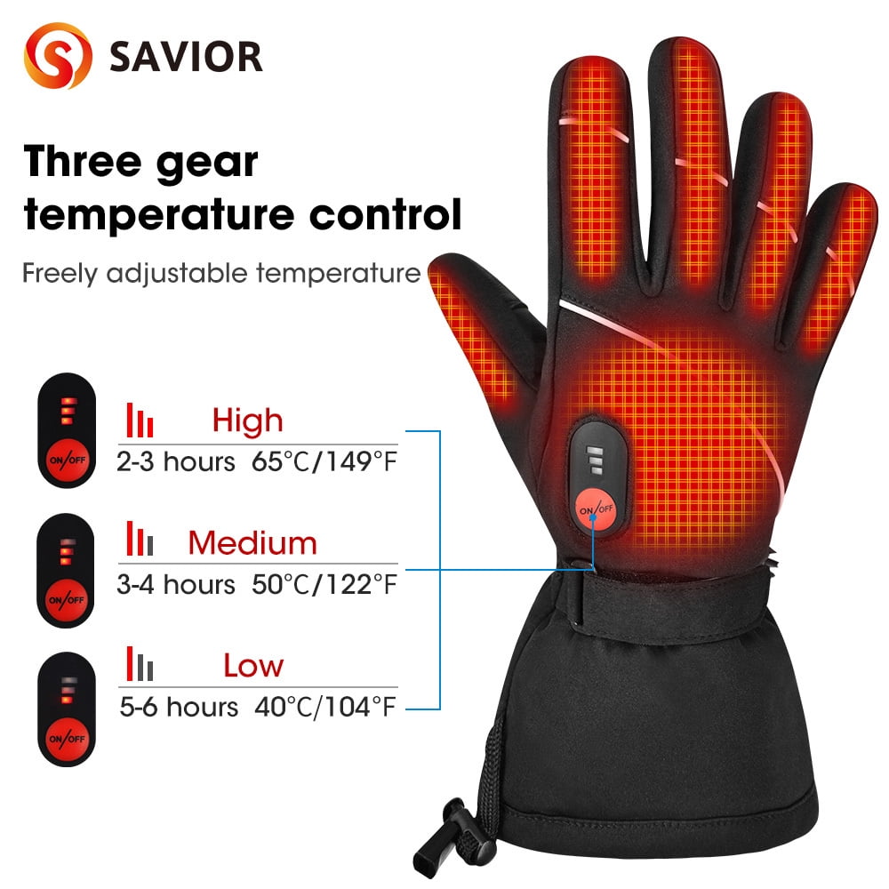 Savior Men and  Women Outdoor Ski Mittens Rechargeable Battery Heated Gloves Black XS-3XL