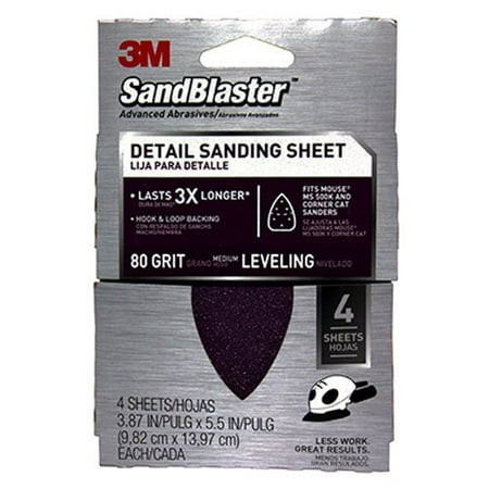 9671 80-Grit Mouse Sandpaper Sheets, 4-Pack, Ideal for use on many surfaces, including wood, metal and