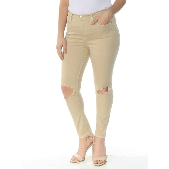 FREE PEOPLE Womens Beige Frayed Skinny Pants Size: 26 Waist