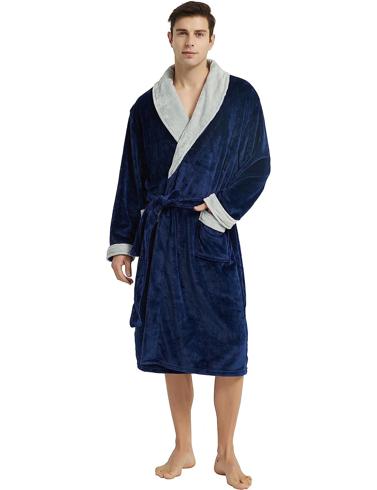 U2SKIIN Mens Fleece Robe, Plush Collar Shawl Bathrobe Flannel for Mens