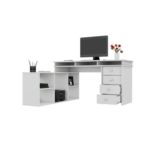Furniture Mobel ELB2603 Houston L Shaped Corner Desk, White