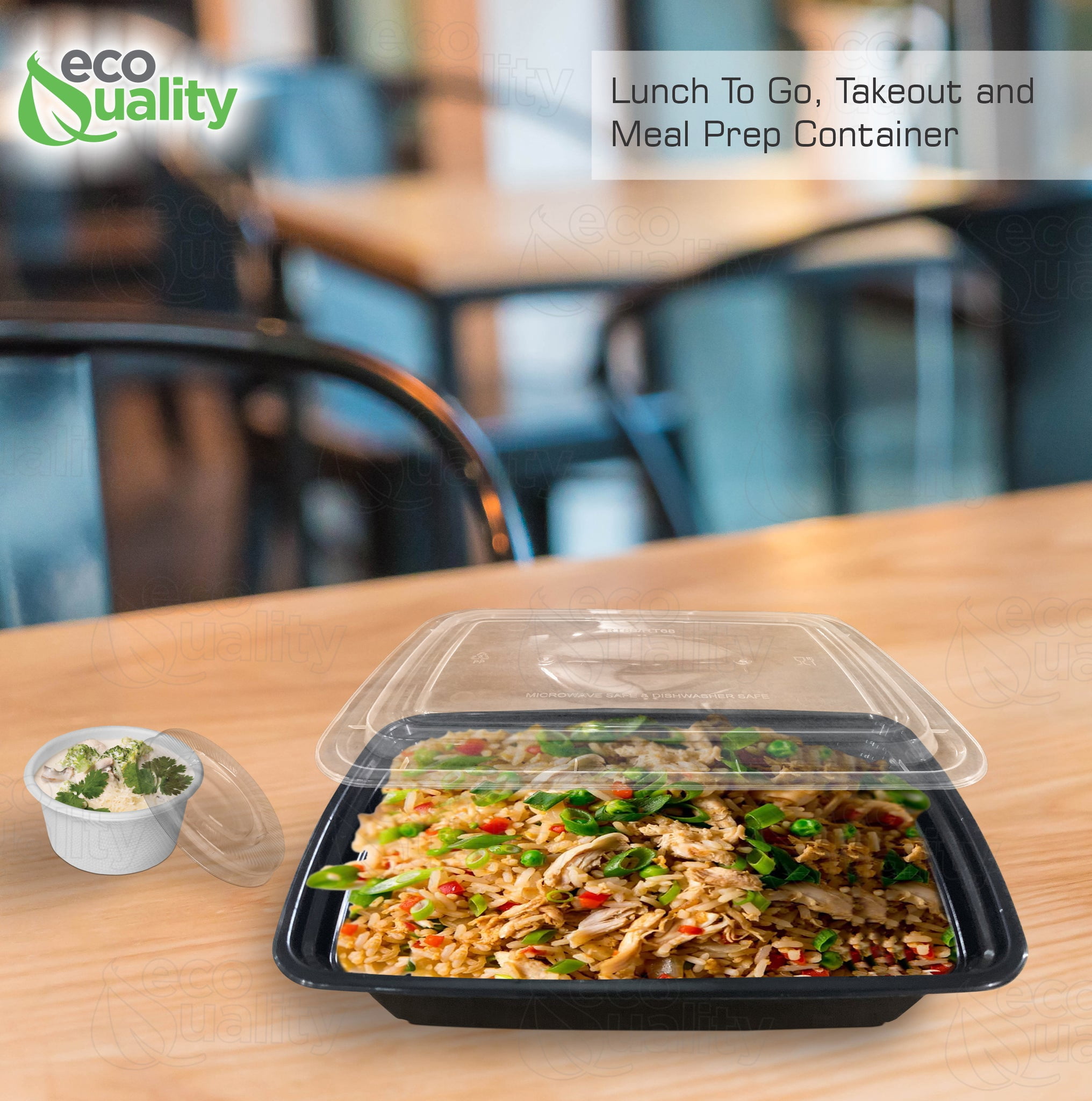 [100 PACK] Reusable 28 oz Food Storage Containers with Lids by EcoQuality Rectangular BPA Free Freezer, Microwave & Dishwasher Safe Airtight & Watertight Stackable, Lunch Meal Prep, To-Go, Bento Box