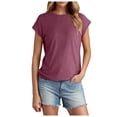 thumbnail image 1 of Women Summer Short Sleeved T Shirt Polyester Spandex Ribbed Knit for Summer Outings, 1 of 5