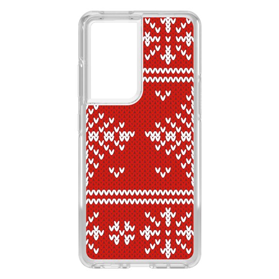 DistinctInk Clear Shockproof Hybrid Case for Galaxy S21 ULTRA 5G (6.8" Screen) - TPU Bumper, Acrylic Back, Tempered Glass Screen Protector - Red White Ugly Christmas Sweater - Christmas All Year