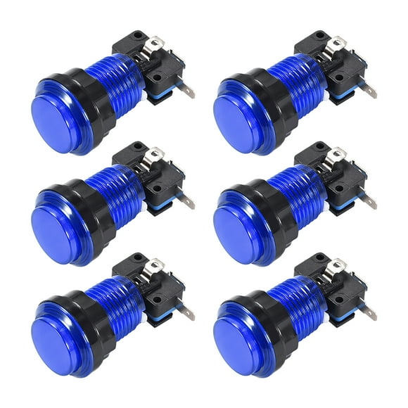 Juego Botón de Presión 33.5mm Redondo Interruptor de Botón Iluminado LED de 12V con Microinterruptor para Juegos de Video de Arcade Azul, 6 piezas