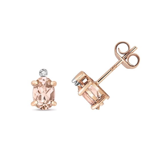 Pretty 9k Rose Gold Women Diamond Stud Earrings Brilliant Cut H - PK with Morganite - 8mm*5mm