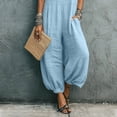 thumbnail image 4 of Baggy Linen Jumpsuits for Women Sleeveless Square Neck Overall Rompers Pleated Loose Casual Jumpsuit Blue, XL, 4 of 7