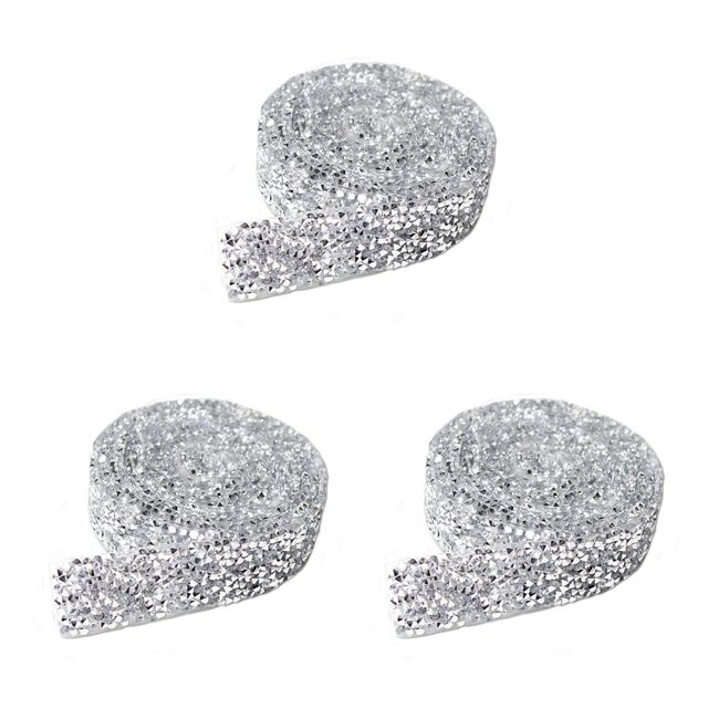 Bearachild Pegatinas ostentosas, cinta de cadena de diamantes de imitación con purpurina, ajuste de cinta decorativa, cuentas, adhesivo de Type1 NO1