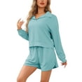 thumbnail image 4 of INSPIRE CHIC Women's Pajamas 2 Piece Lounge Sets Waffle Knit Matching Outfits Long Sleeve Top and Shorts with Pockets 2XL Green, 4 of 5