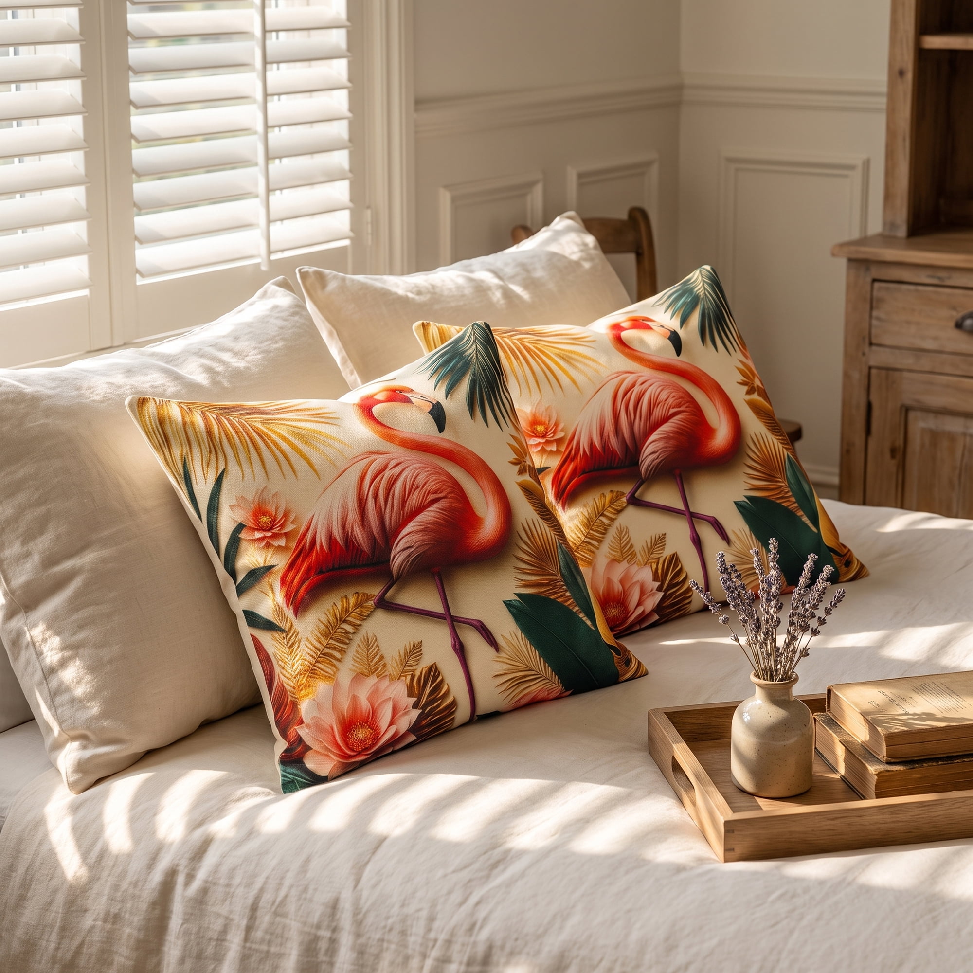 Unique Bargains Vibrant Animal Decor Throw Pillow Covers Wildlife Cushion Case 2 Pack Flamingo 18"x18"