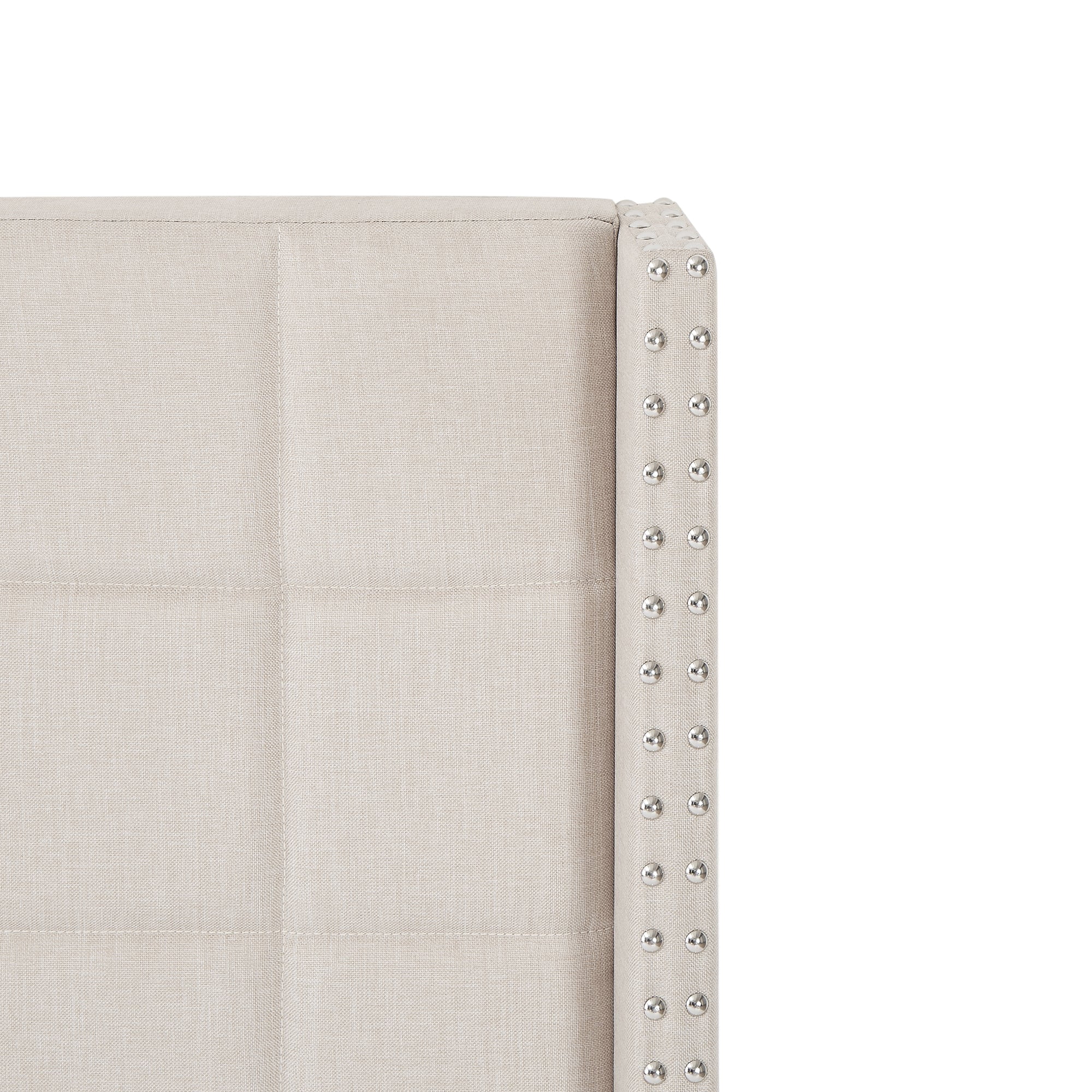 VECELO Queen Size Adjustable Height Upholstered Headboard, Modern Wingback Headboard with Double Nailhead Trimming and Button Tufting for Bedroom, Beige