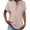 Pink, variant on Women's Crinkled V-Neck Short Sleeve Top - Rolled Cuff Button Detail Casual Tee | Yubnlvae | Women's Fashionable And Casual Solid Color V Neck Wrinkle Cloth (Beige | L)
