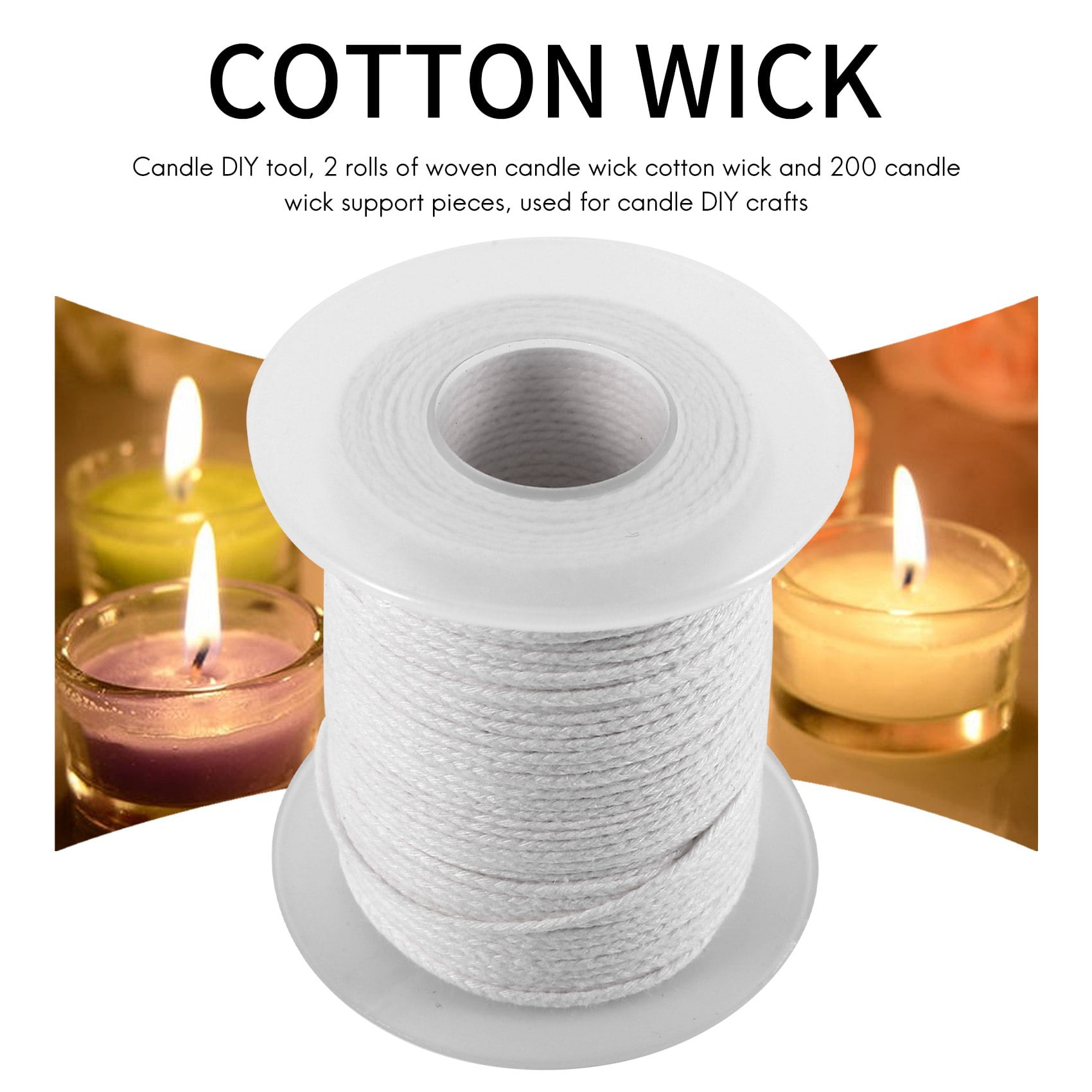  202 Pieces Candle DIY Tools Set, Includes 2 Rolls Braided  Candle Wick 200 ft Core and 200 Pieces Candle Wick Sustainer Tabs for  Candles DIY Crafts