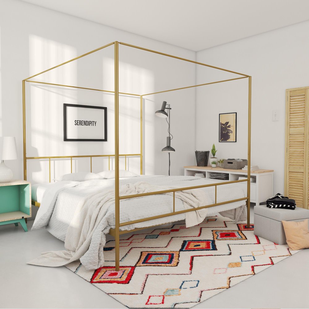 Novogratz Marion Canopy Bed, King, Gold