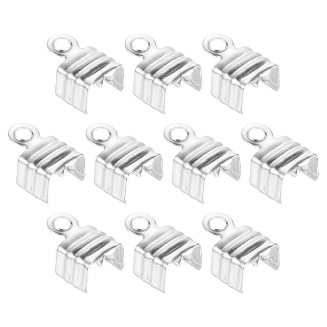 Unique Bargains 100Pack 5 x 7.5mm Fold Over Cord Ends, Cord Tips Leather Rope End Caps, Silver