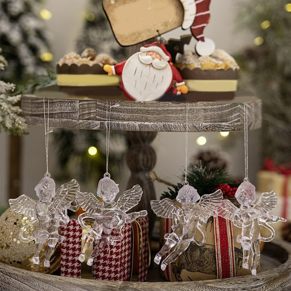 4-Piece Christmas Angel Ornament Set - Creative Hanging Decor for Christmas Tree, Holiday Party Supplies, Festive Angel Figurines, Home Christmas Decor, Sparkly Finish, Reusable,Clear,4pcs