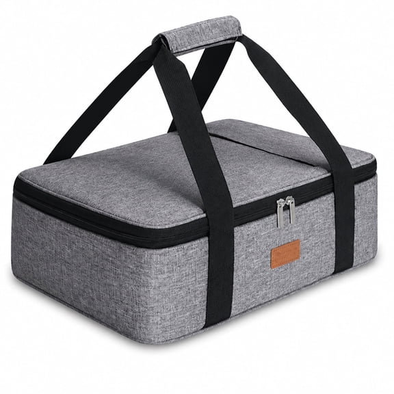 Artmeer Insulated Casserole Carrier Food Tote Bag Fits 15.7 in by 11 in Baking Dish Holder Potluck Picnic Lunch Gray