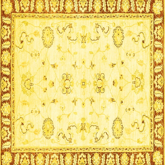 Ahgly Company Indoor Square Oriental Yellow Traditional Area Rugs, 5' Square