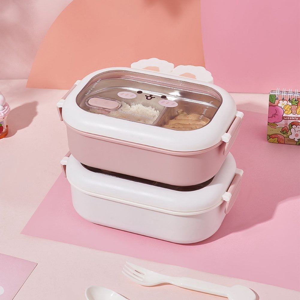 Stainless Steel Bento Box with Compartments Cute Bunny Lunch Box for Office Outdoor Camping Picnic
