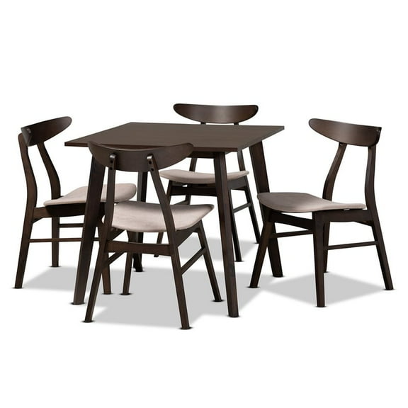 Bowery Hill Upholstered Dark Oak 5-Piece Wood Dining Set in Beige