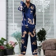 thumbnail image 3 of SWSMCLT Men's Long Sleeve Pajamas Soft Casual 2 Piece Pajama Set Pj Set Satin Pants Button Down Silky Spandex Fall Blue Medium, 3 of 4