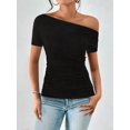 thumbnail image 3 of Tee-Shirt Asymétrique Uni pour Femmes Manches Courtes Décontractées, 3 of 5