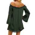 thumbnail image 6 of HUBERY Women Crochet Cutout Off Shoulder Long Sleeve Solid Color Mini Dress, 6 of 7