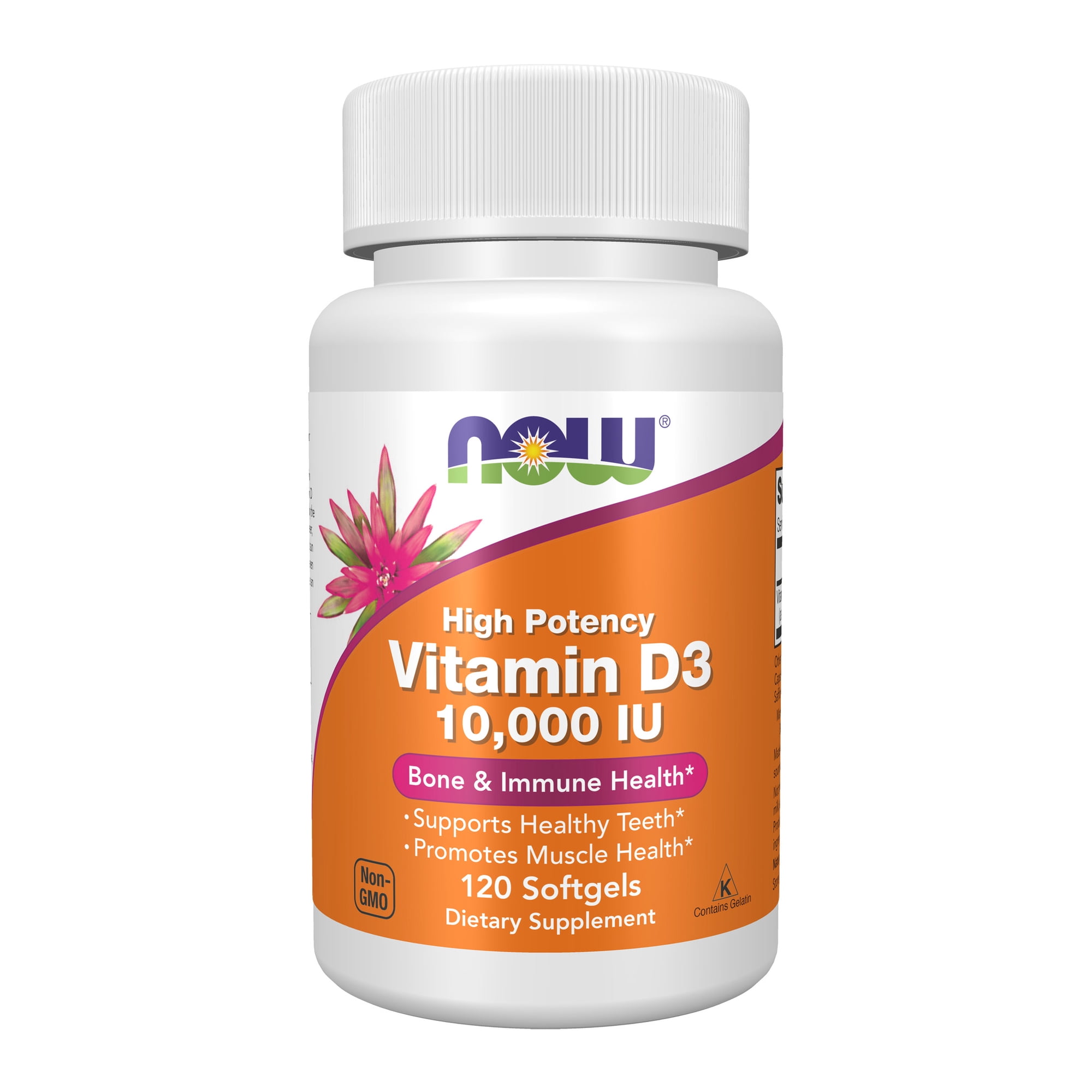 NOW Supplements, Vitamin D-3 10,000 IU, Highest Potency, Structural Support*, 120 Softgels