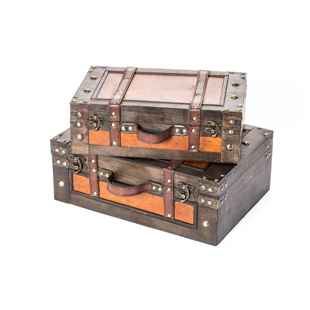 Vintage Style Wood Decorative Suitcases by Trademark Innovations (Set of 2)