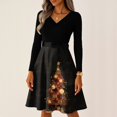 thumbnail image 7 of Ladies' Christmas Printed Casual And Fashionable V-Neck Long Sleeved Dress, Holiday Print, Retro Style, Party Wear, Casual Fashion, Everyday Dress,Gold,2XL, 7 of 7