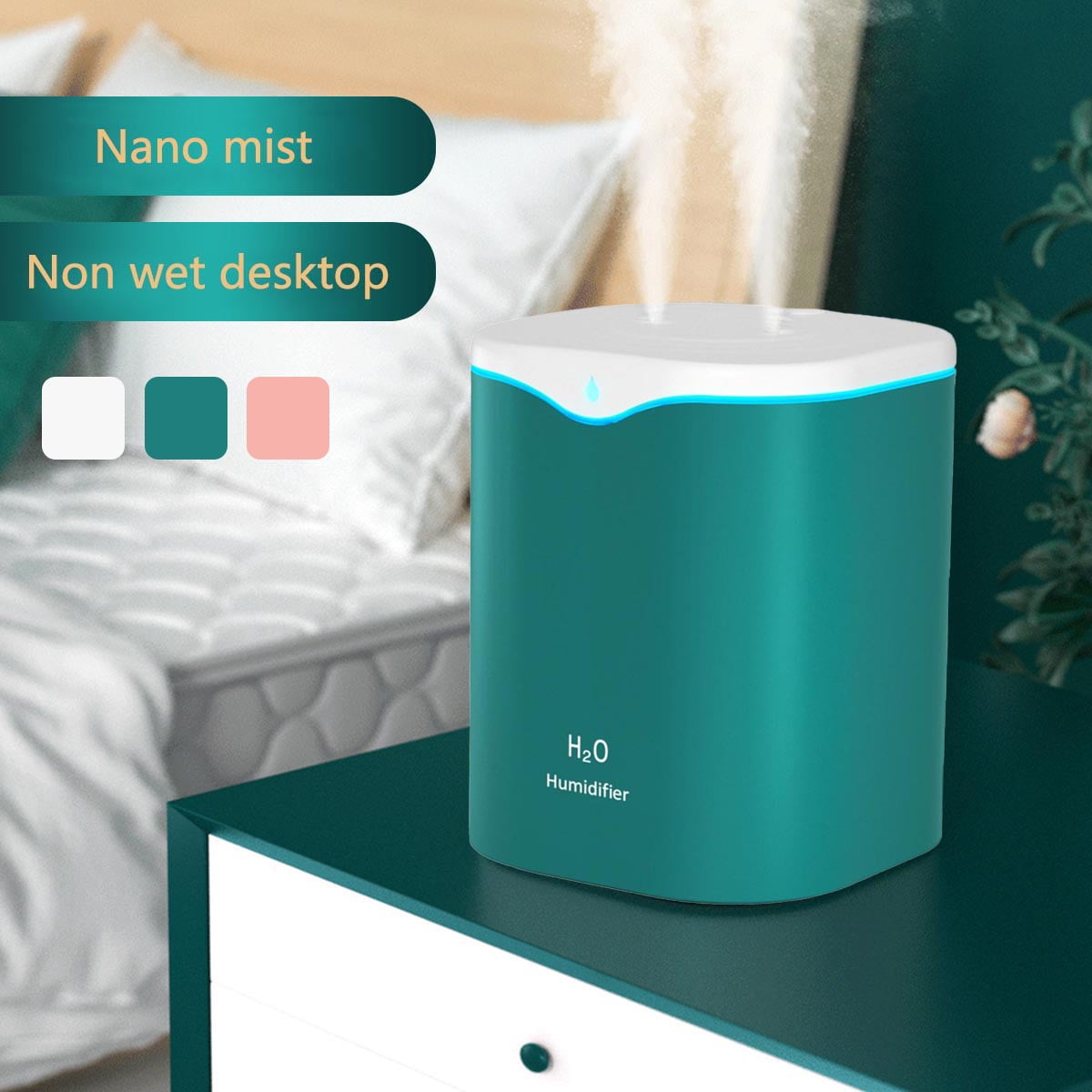 Fyeme Humidifier 2000ml Double Spray Port Cool Mist Air Humidifier USB