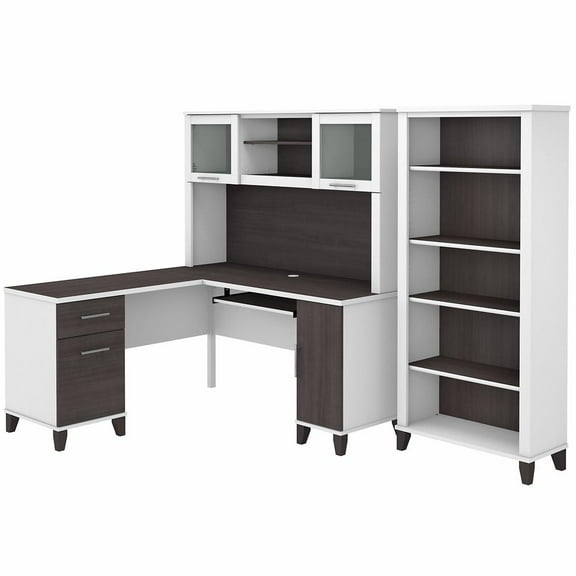 Somerset 60W L Desk with Hutch and Bookcase in Storm Gray - Engineered Wood