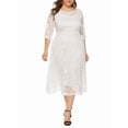 thumbnail image 4 of Womens Floral Lace Plus Size Midi Dress Scooped Neckline Cocktail Party Dresses White L, 4 of 8