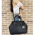 thumbnail image 4 of Michael Kors Charlotte Large Leather Crossbody Satchel Handbag (Black Solid/Silver), 4 of 5