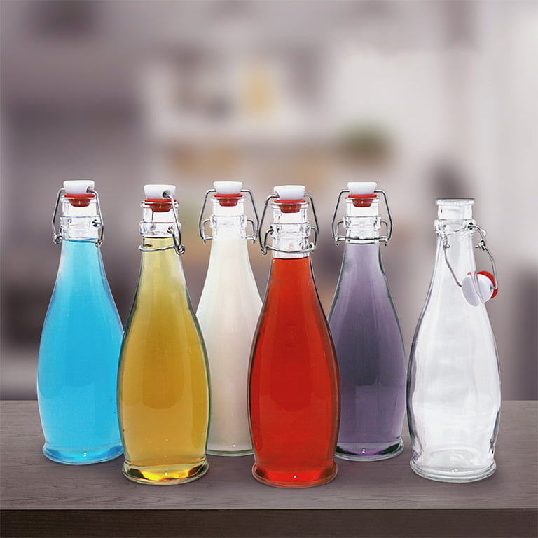 Glass Juice Bottles Drinking Jars 2 Metal Straws 4 Airtight (6 pack 16 oz)