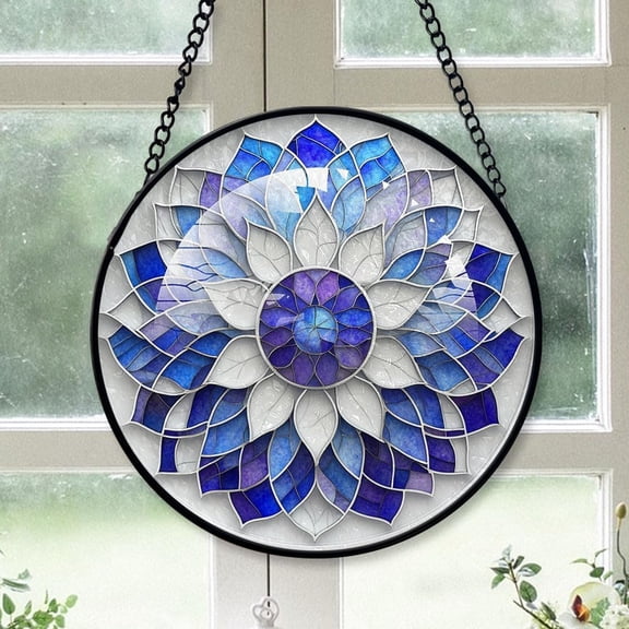 Customized Mandala Stained Glass, Mandala Glass Panel Sun Catchers Pretty Gifts, Mandala Decoration for Home Garden Christmas Party Wedding kK0aSS