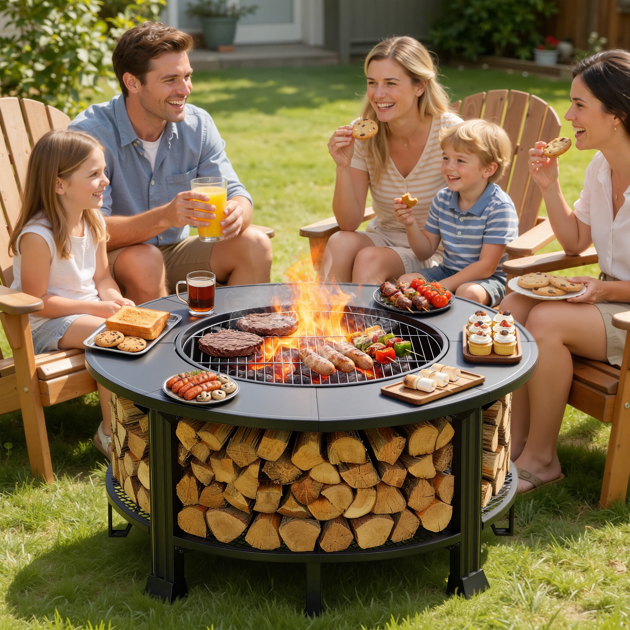 38" Fire Pits for Outside, SEGMART Outdoor Fire Pit, Round Wood Burning Fire Pit with Grill, Poker, Waterproof Cover, Fire Pit Table for Patio BBQ, Backyard Fire Pit, Firepit for Outside Patio, Black