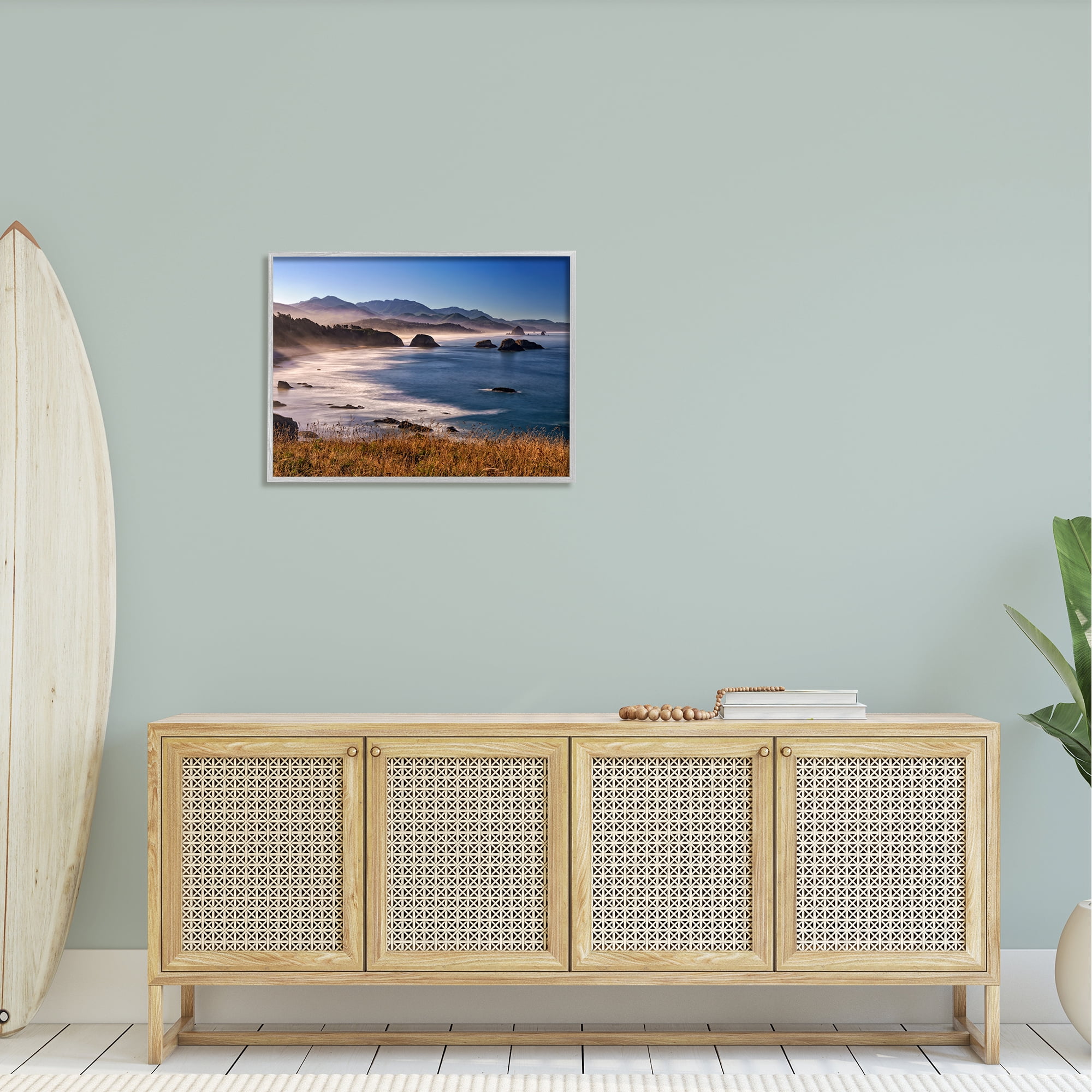 Stupell Rocky Shore Coastal Mountain Peaks Landscape Photography Gray Framed Art Print Wall Art
