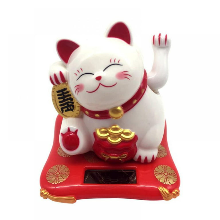 Solar Powered Maneki Neko Lucky Beckoning Cat with Waving Arm, Lucky Fortune Cat Japanese Lucky Cat for Home Car Office Shop Decor, Adult Unisex, Size
