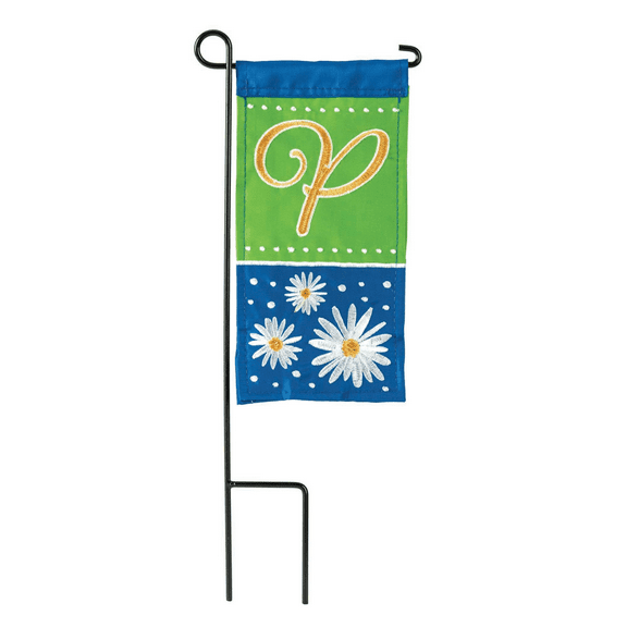Daisy Blue Green Monogrammed P 8.5 x 4 Burlap Mini House Flag