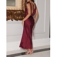 thumbnail image 4 of Vestido largo VUBIYA Elegante satén con cuello en V sin espalda, color burdeos, 4 of 5